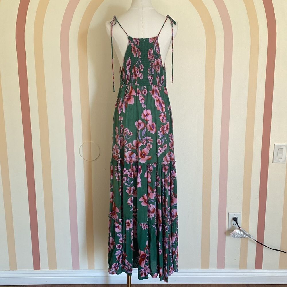 Free People Dark Green and Pink Garden Party Maxi Dress Size Medium - Picture 8 of 15